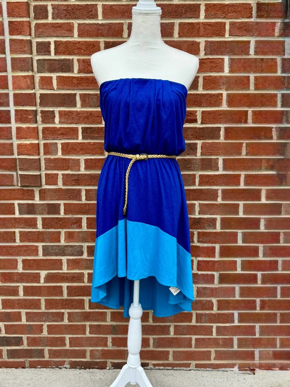 Decree Strapless High-Low Belted Dress Jrs Large Blue Colorblock Mermaidcore